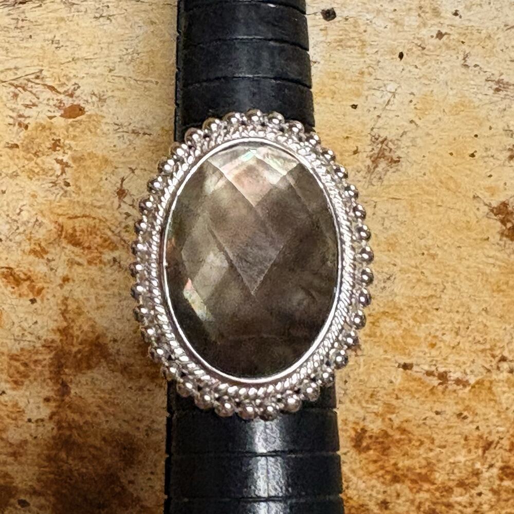 Honora Ring Sz 9 Sterling Silver & Doublet Mother of Pearl/Abalone Made in Italy